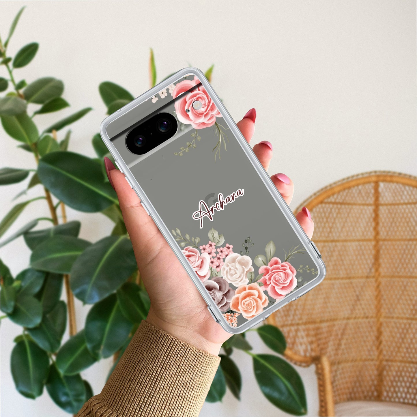 Pink Floral Transparent Silicon Case For Google