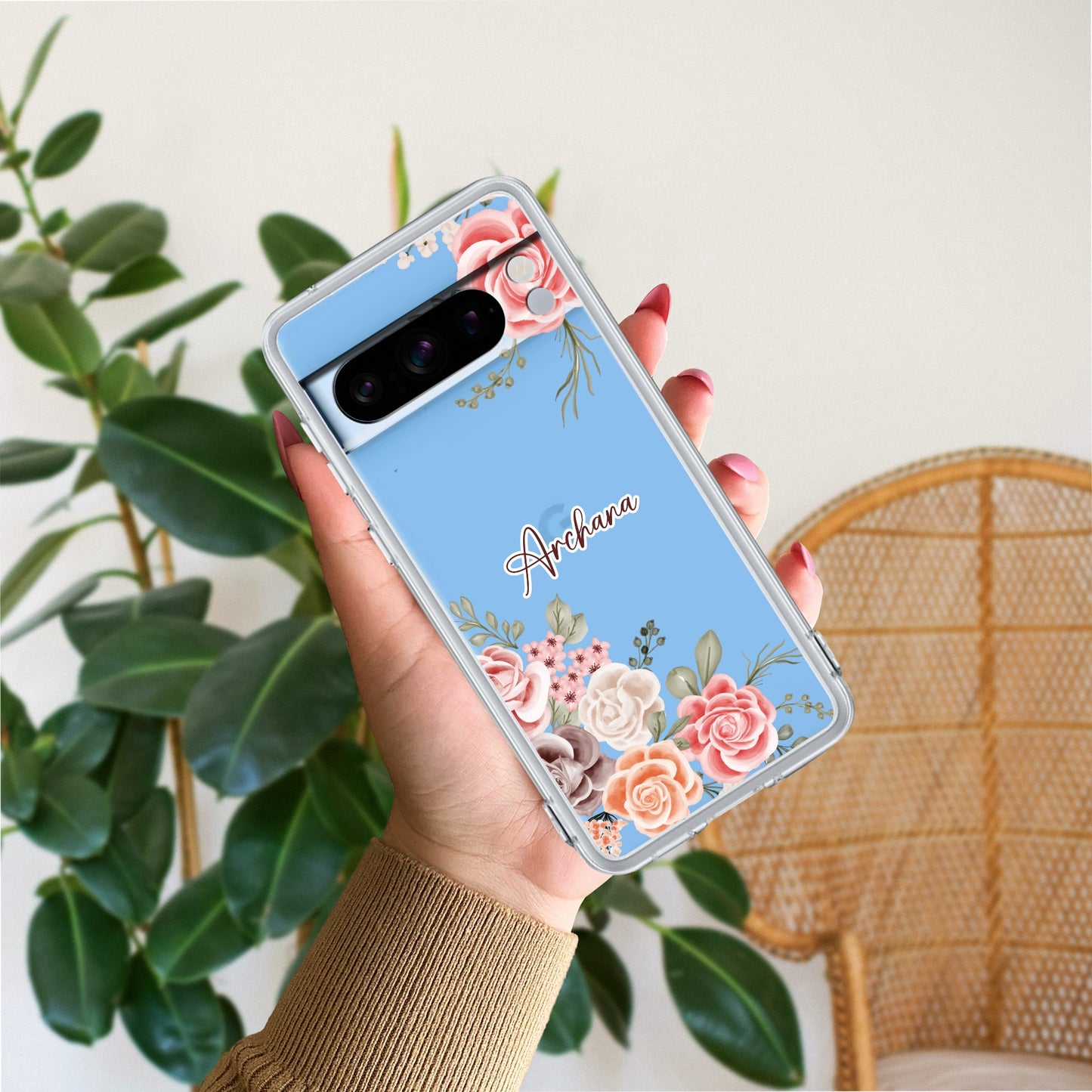 Pink Floral Transparent Silicon Case For Google