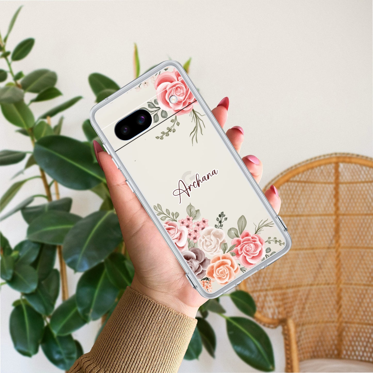 Pink Floral Transparent Silicon Case For Google