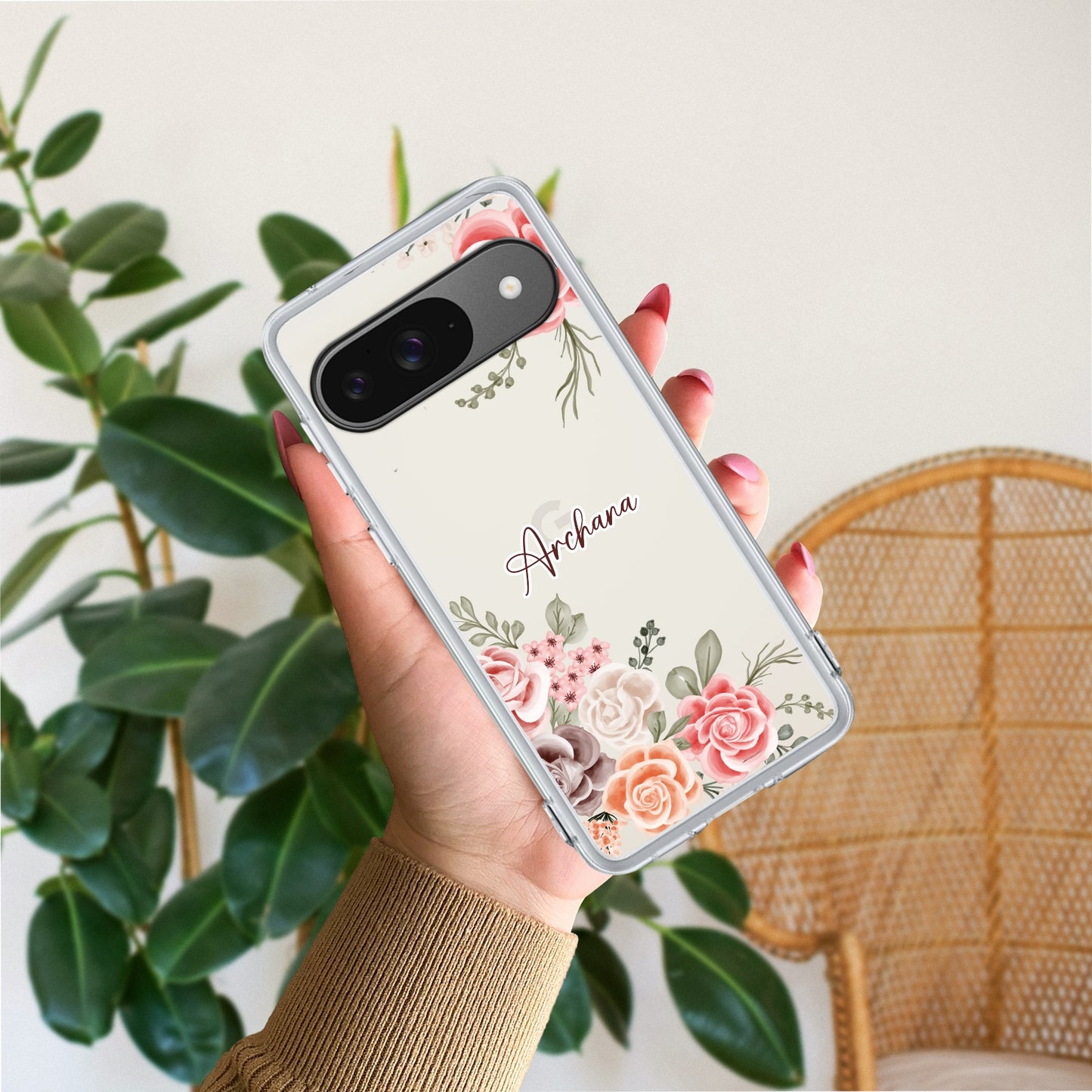 Pink Floral Transparent Silicon Case For Google