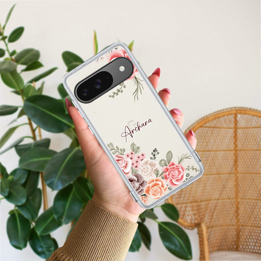 Pink Floral Transparent Silicon Case For Google