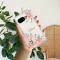 Pink Floral Transparent Silicon Case For Google Pixel 9a 5G