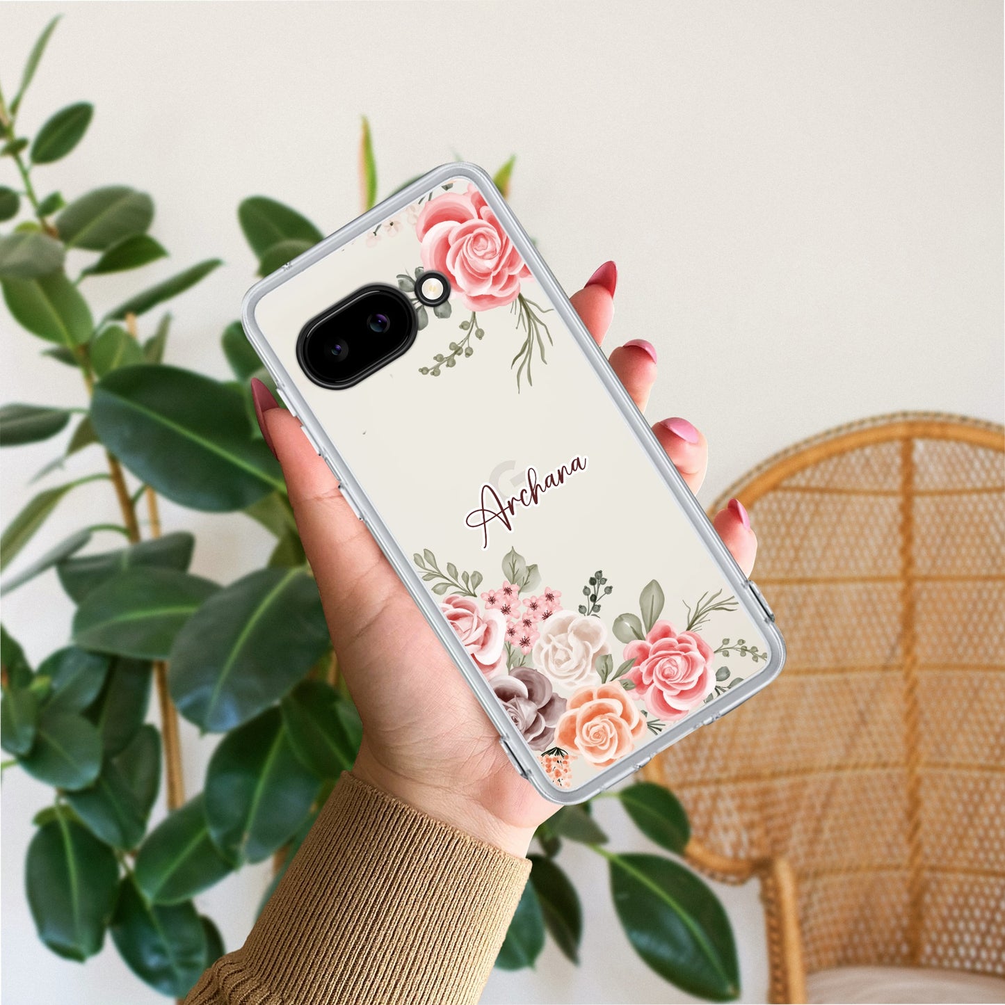 Pink Floral Transparent Silicon Case For Google