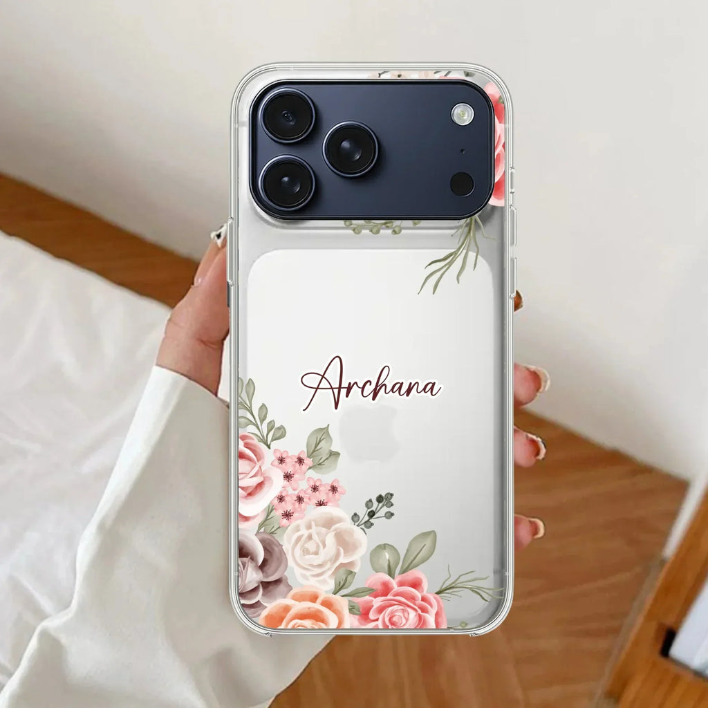 Pink Floral Transparent Silicon Case For iPhone 12 Pro Max
