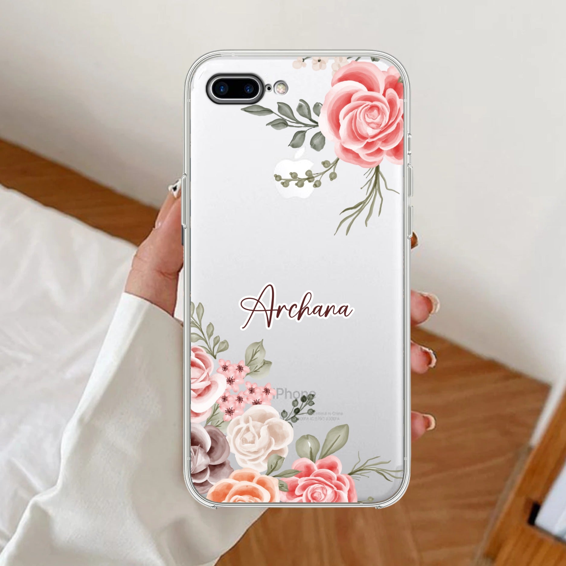 Pink Floral Transparent Silicon Case For iPhone 7 Plus / iPhone 8 Plus