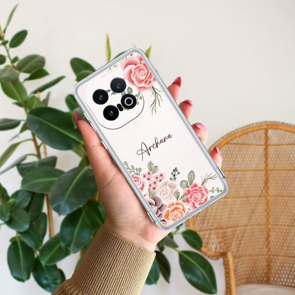 Pink Floral Transparent Silicon Case For iQOO - ShopOnCliQ