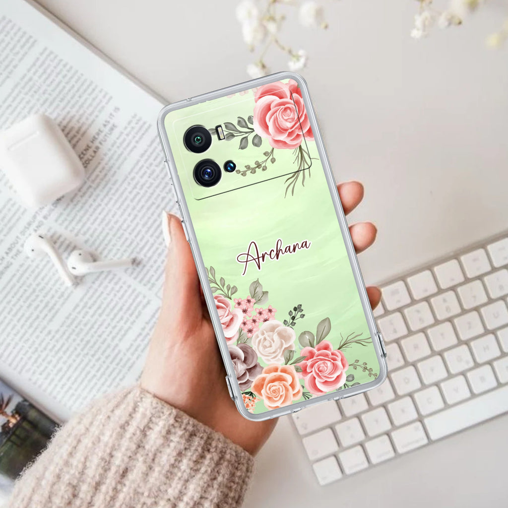 Pink Floral Transparent Silicon Case For iQOO Neo 7 Pro 5G