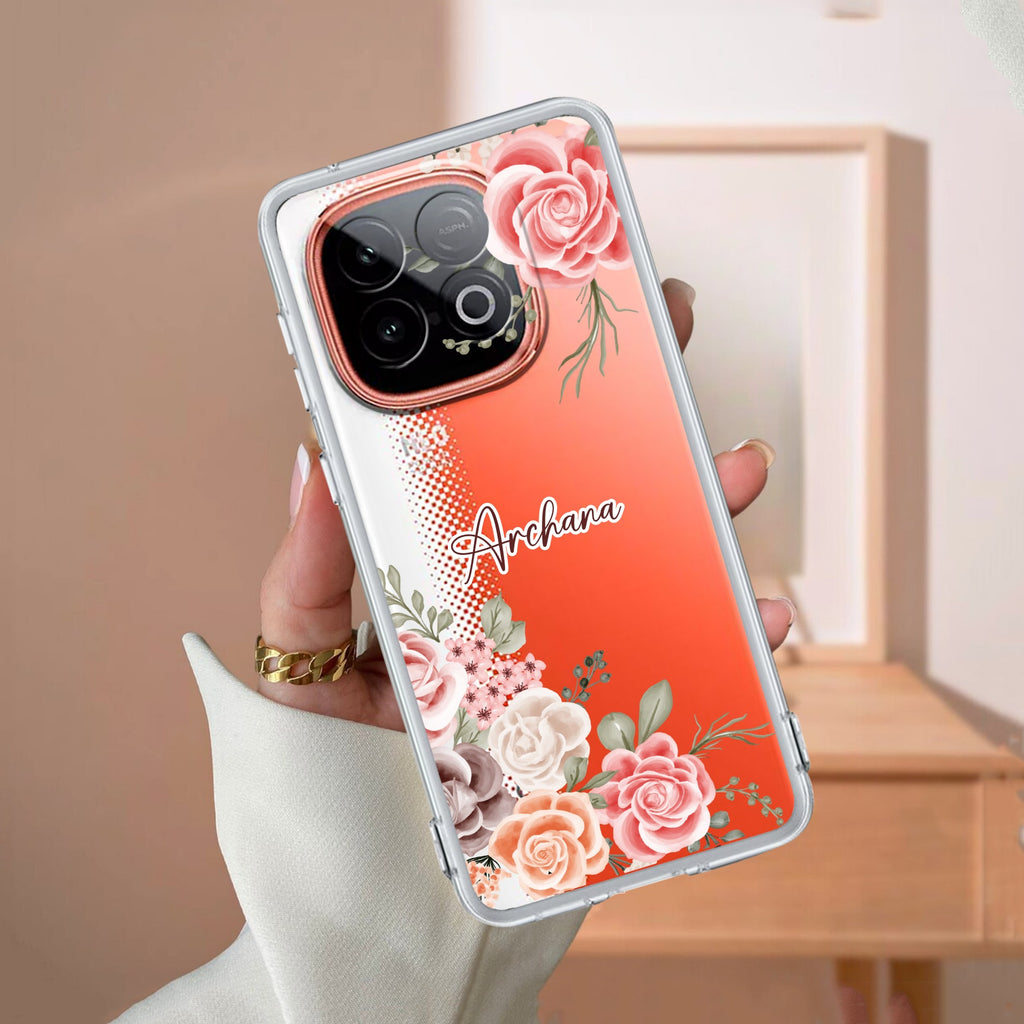 Pink Floral Transparent Silicon Case For iQOO Neo 10 5G