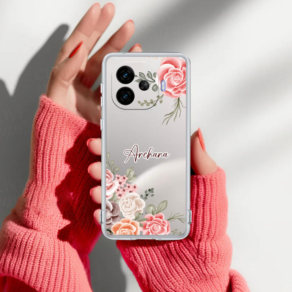 Pink Floral Transparent Silicon Case For iQOO Neo 10R 5G