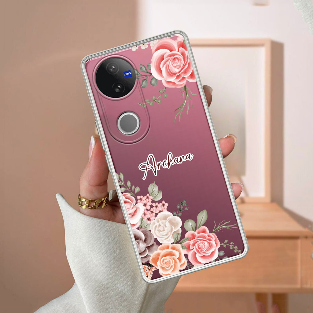 Pink Floral Transparent Silicon Case For iQOO - ShopOnCliQ