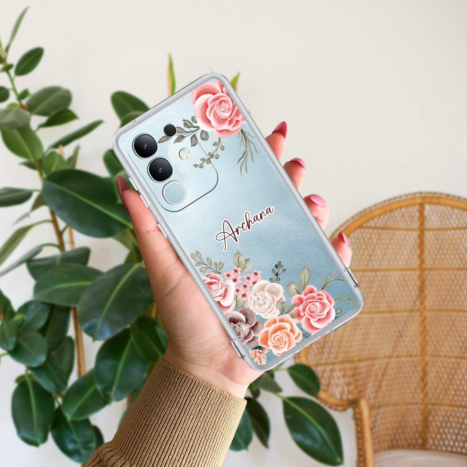 Pink Floral Transparent Silicon Case For iQOO Z10x 5G