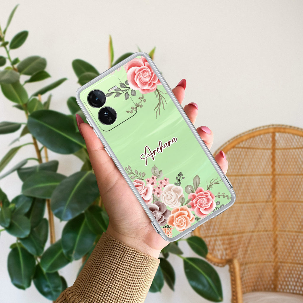 Pink Floral Transparent Silicon Case For iQOO Z9 5G