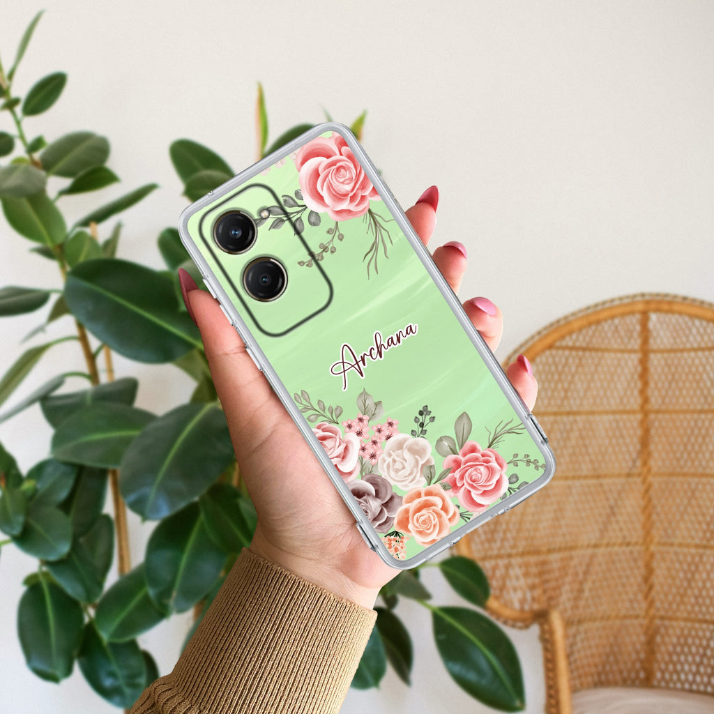 Pink Floral Transparent Silicon Case For iQOO Z9 Lite 5G