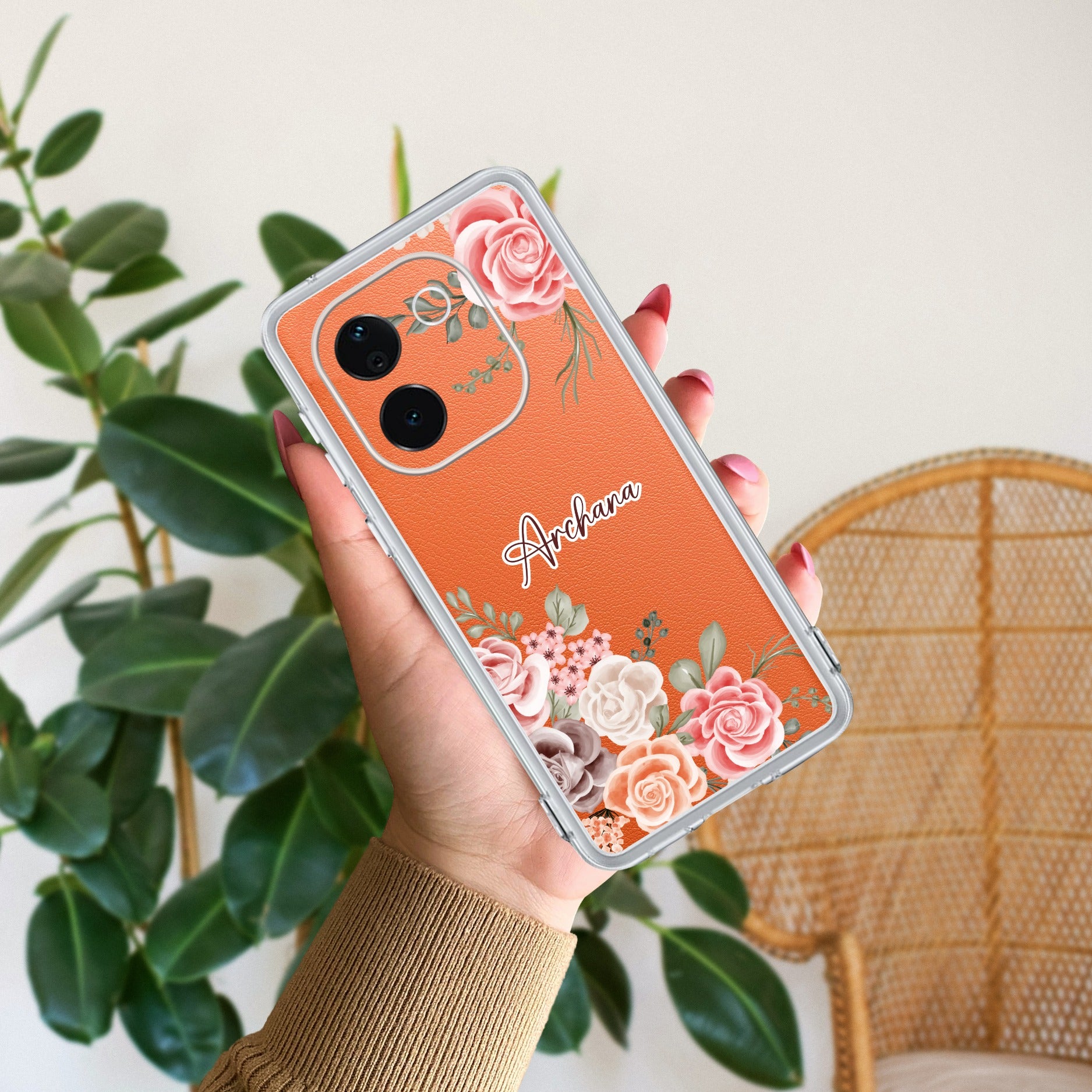 Pink Floral Transparent Silicon Case For Vivo