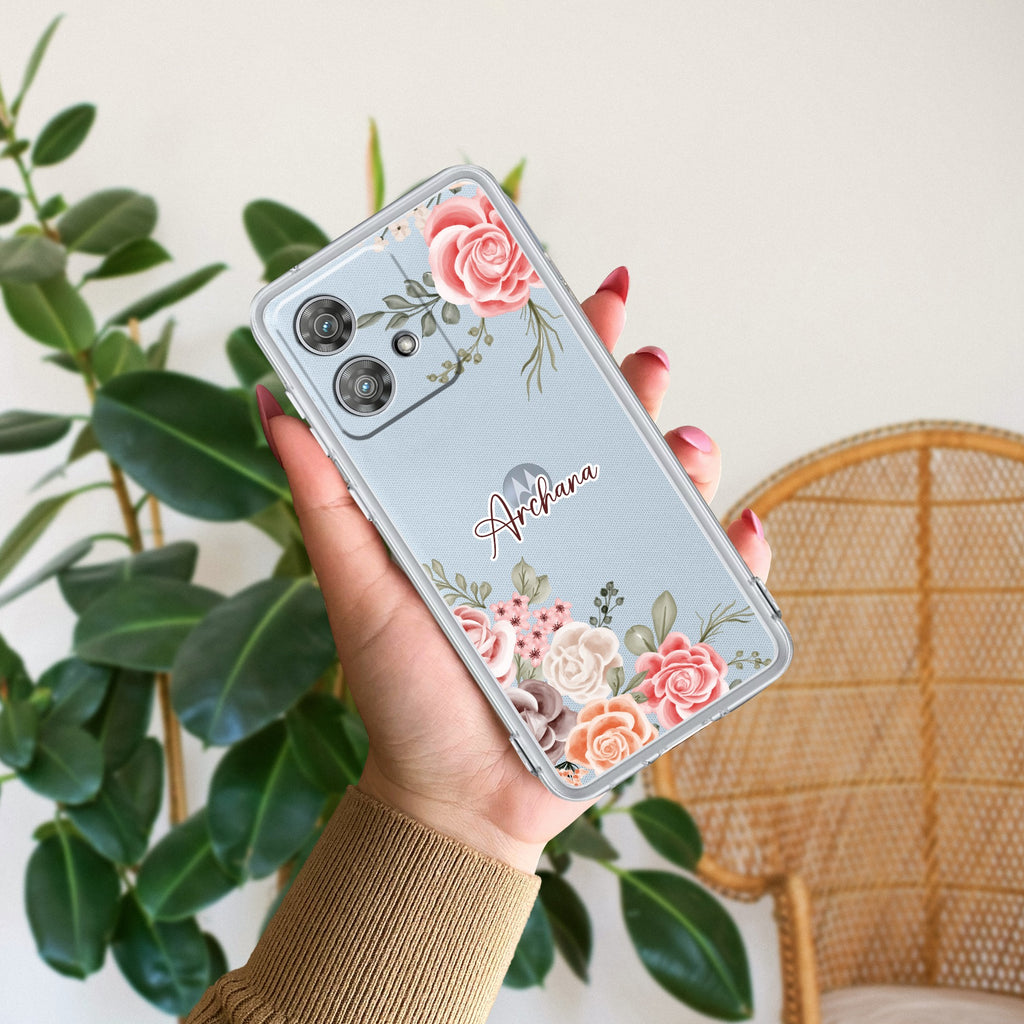 Pink Floral Anti Yellow Case For Motorola Edge 40 Neo 5G