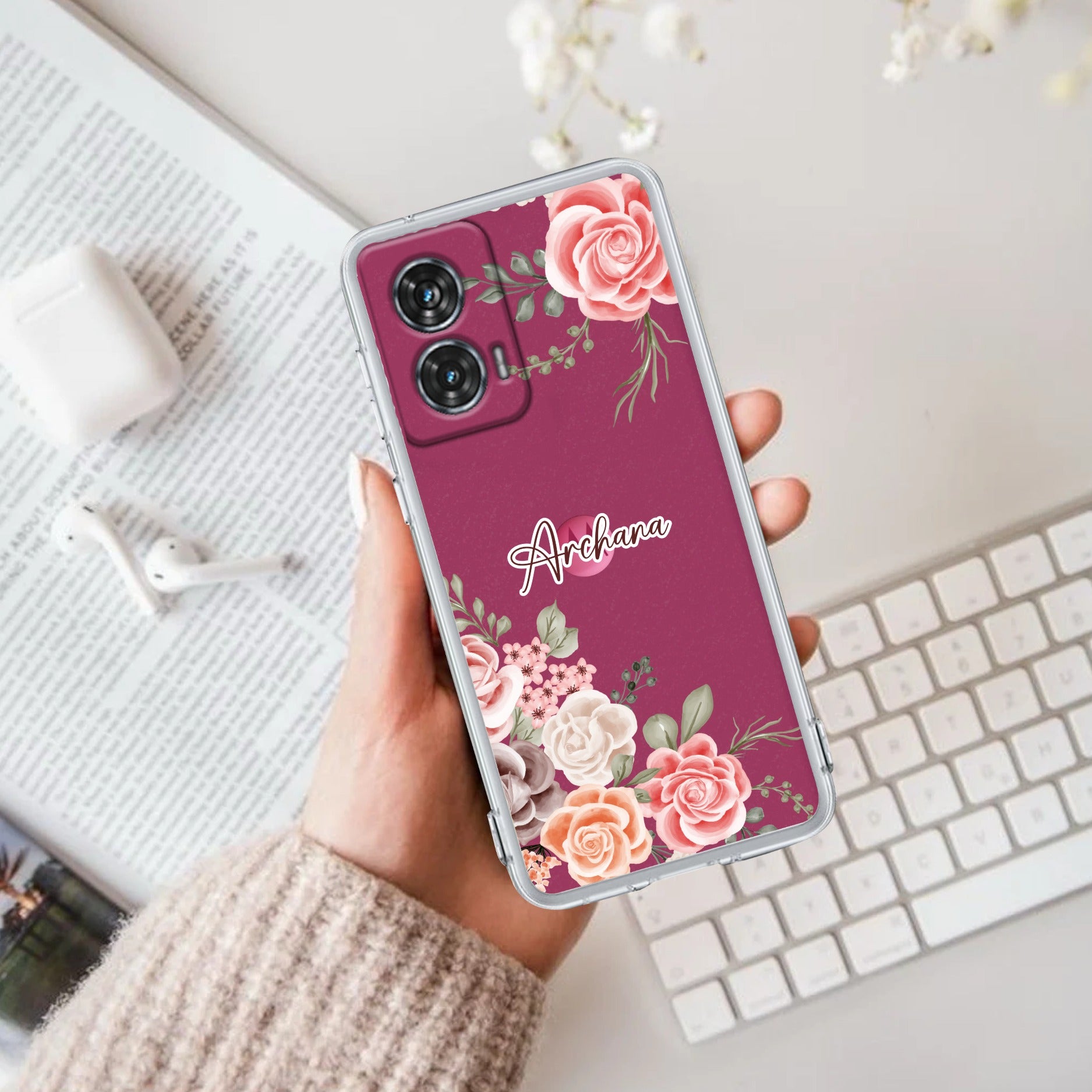 Pink Floral Anti Yellow Case For Motorola G96 5G