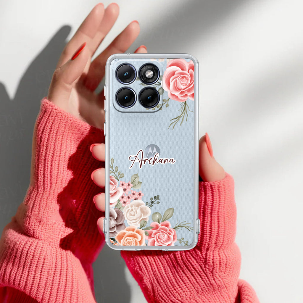 Pink Floral Anti Yellow Case For Motorola G67 Power 5G