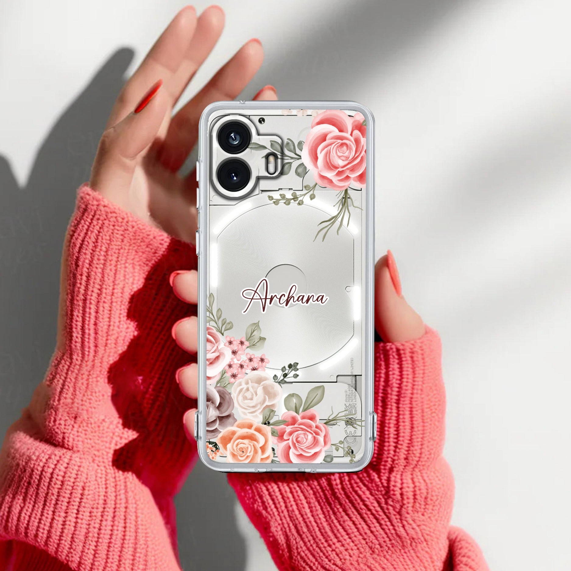Pink Floral Transparent Silicon Case For Nothing Phone 2