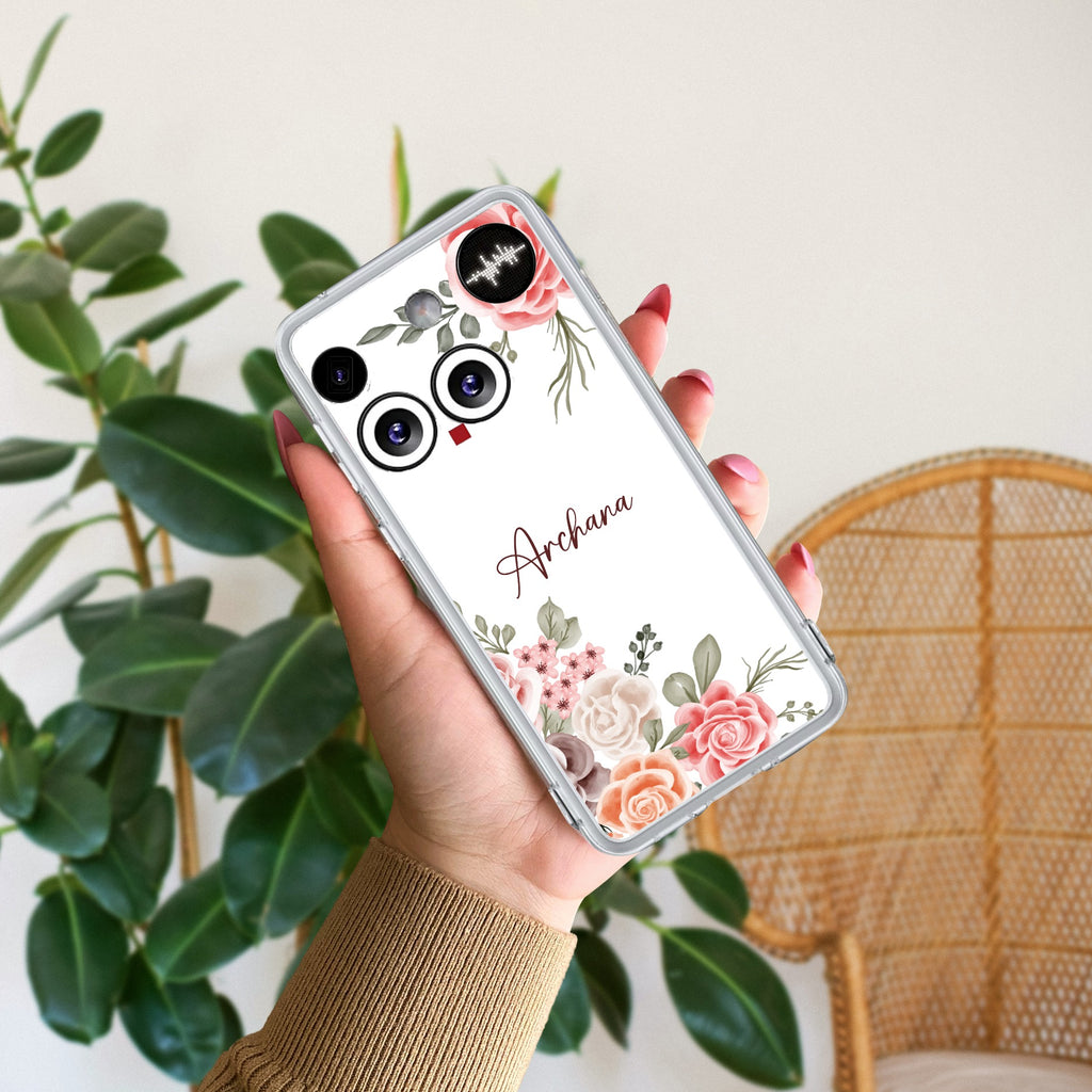 Pink Floral Anti Yellow Case For Nothing Phone 3