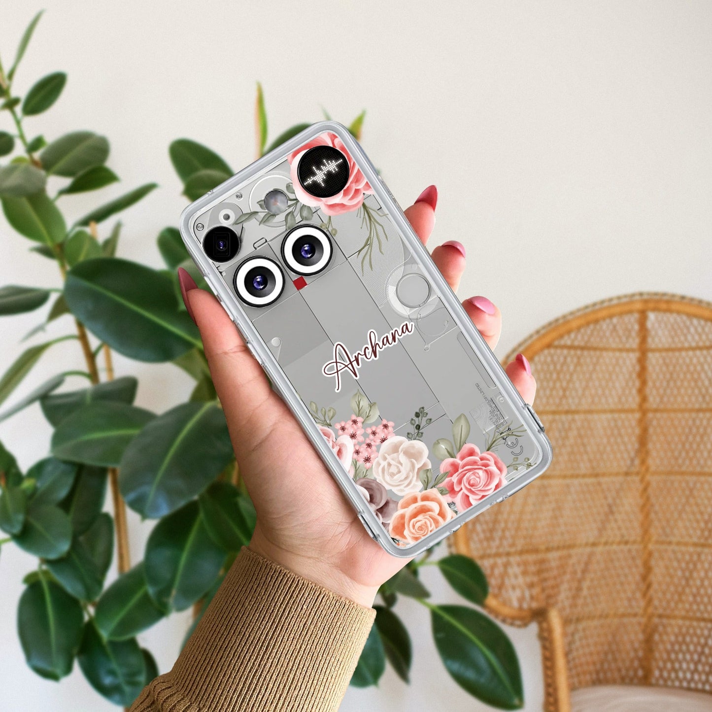 Pink Floral Transparent Silicon Case For Nothing