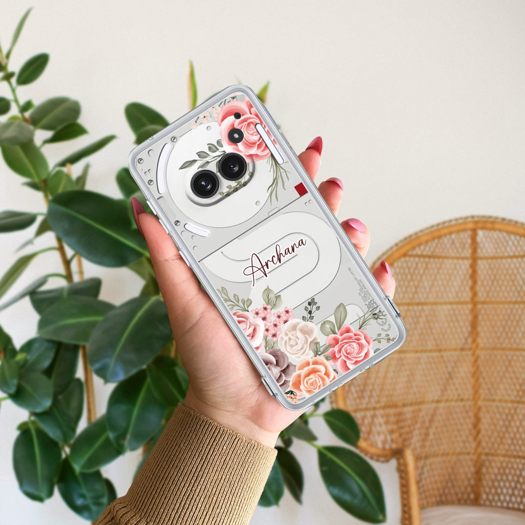 Pink Floral Anti Yellow Case For Nothing Phone 2a Plus