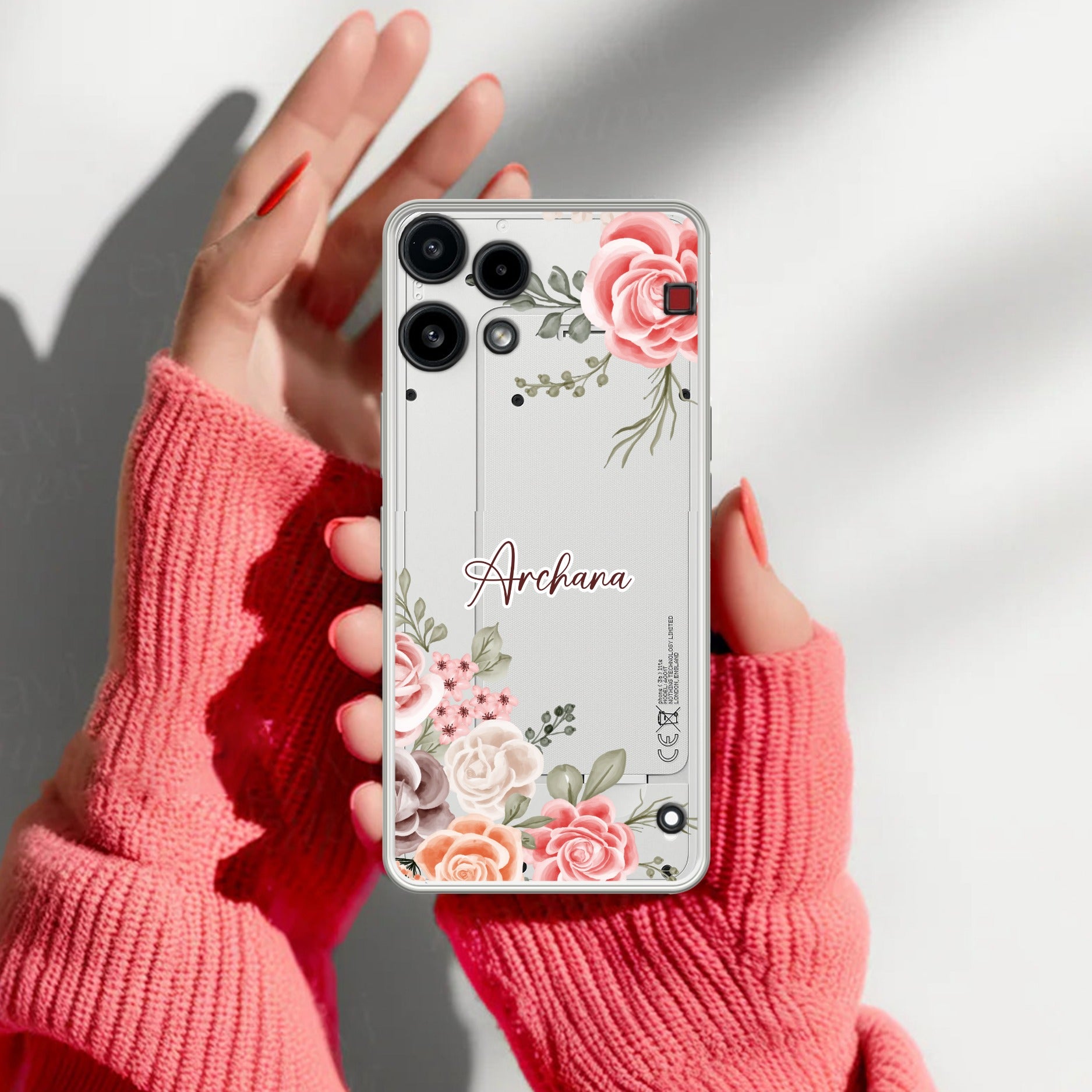 Pink Floral Transparent Silicon Case For Nothing
