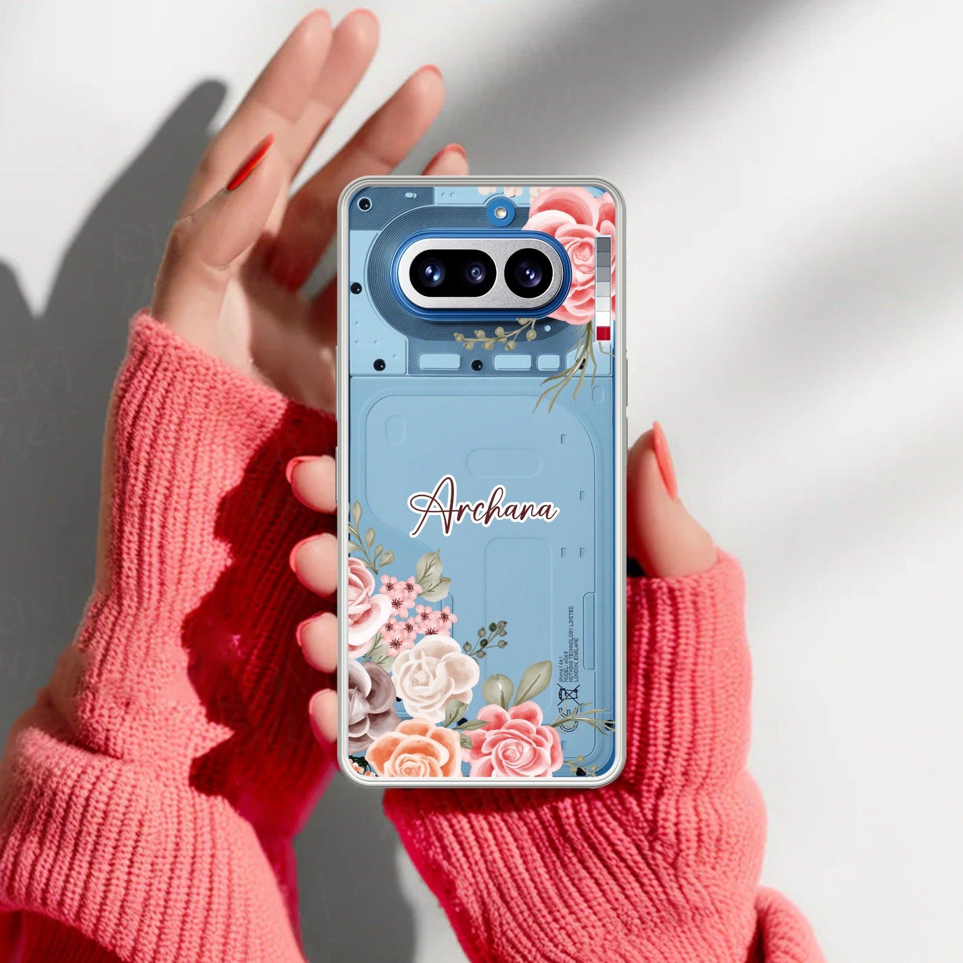 Pink Floral Transparent Silicon Case For Nothing