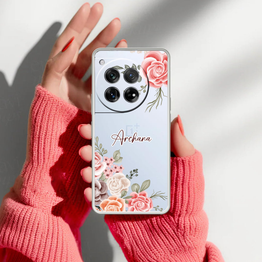 Pink Floral Anti Yellow Case For OnePlus 12 5G
