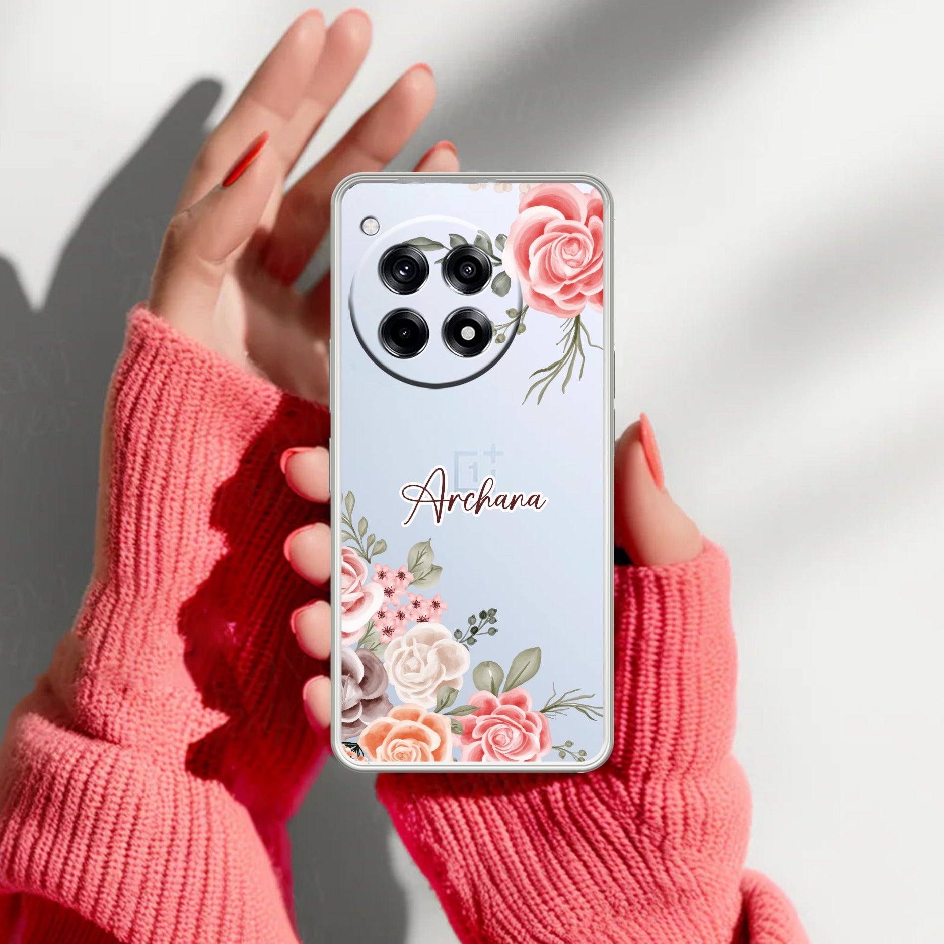 Pink Floral Transparent Silicon Case For OnePlus