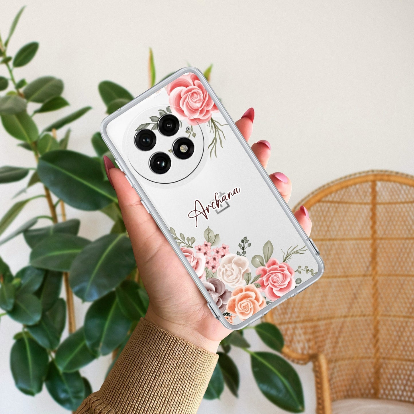 Pink Floral Transparent Silicon Case For OnePlus