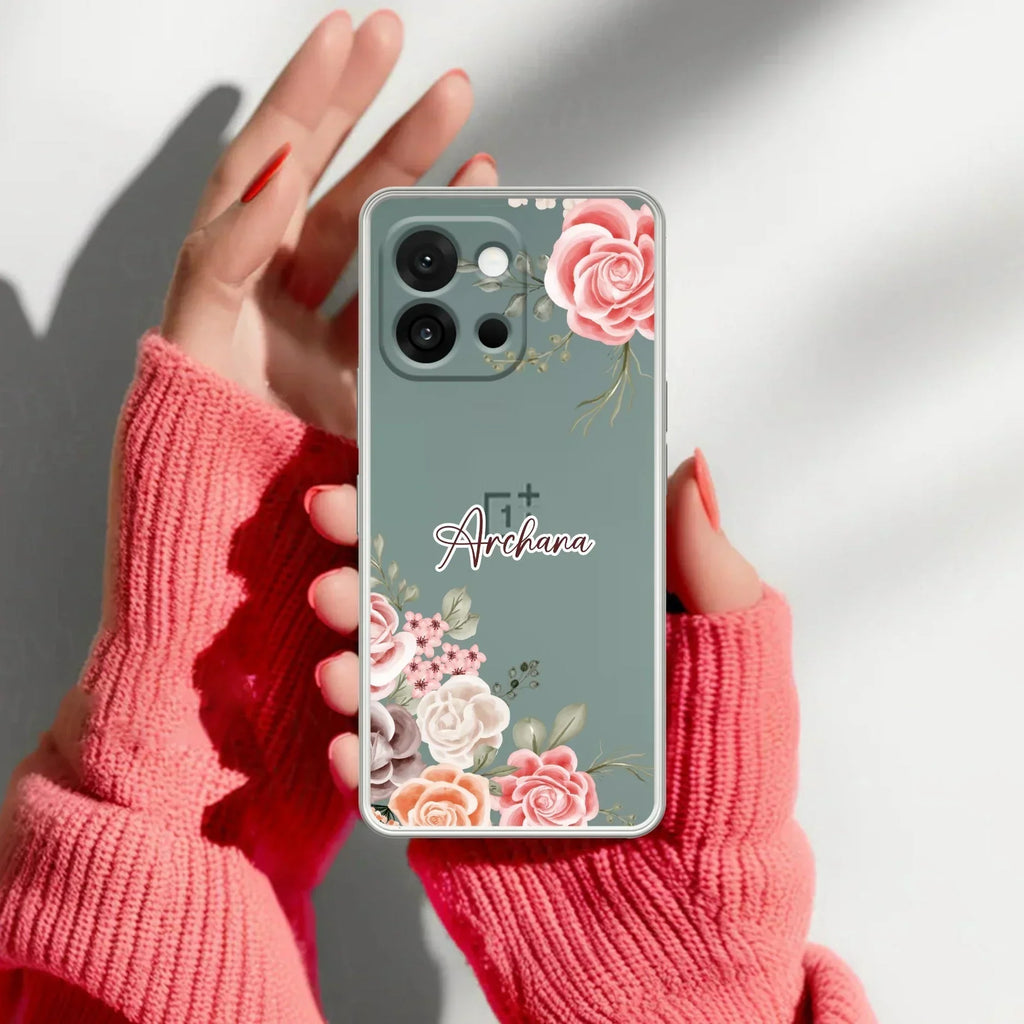 Pink Floral Transparent Silicon Case For OnePlus Nord CE 4 Lite 5G