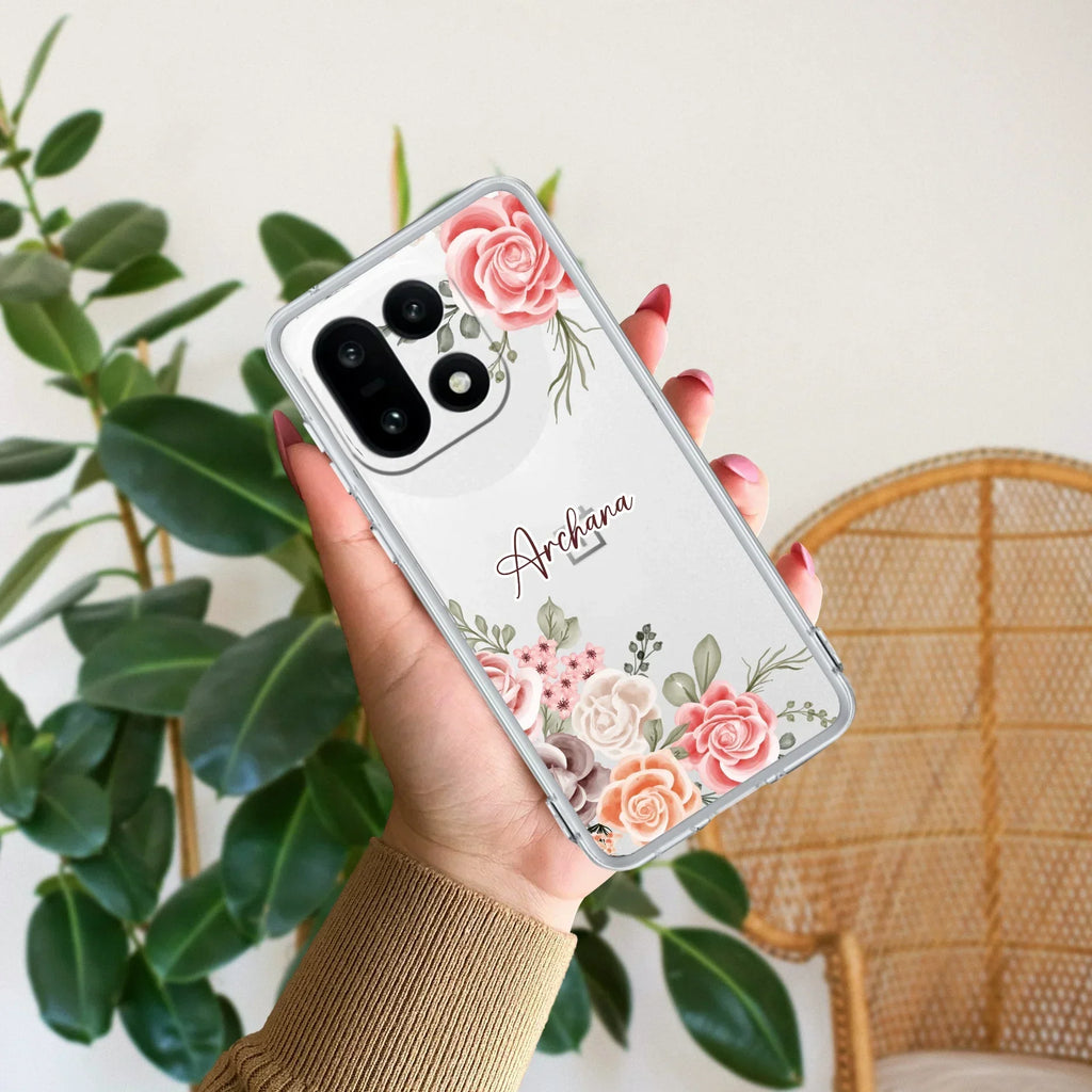 Pink Floral Transparent Silicon Case For OnePlus Nord CE5 5G