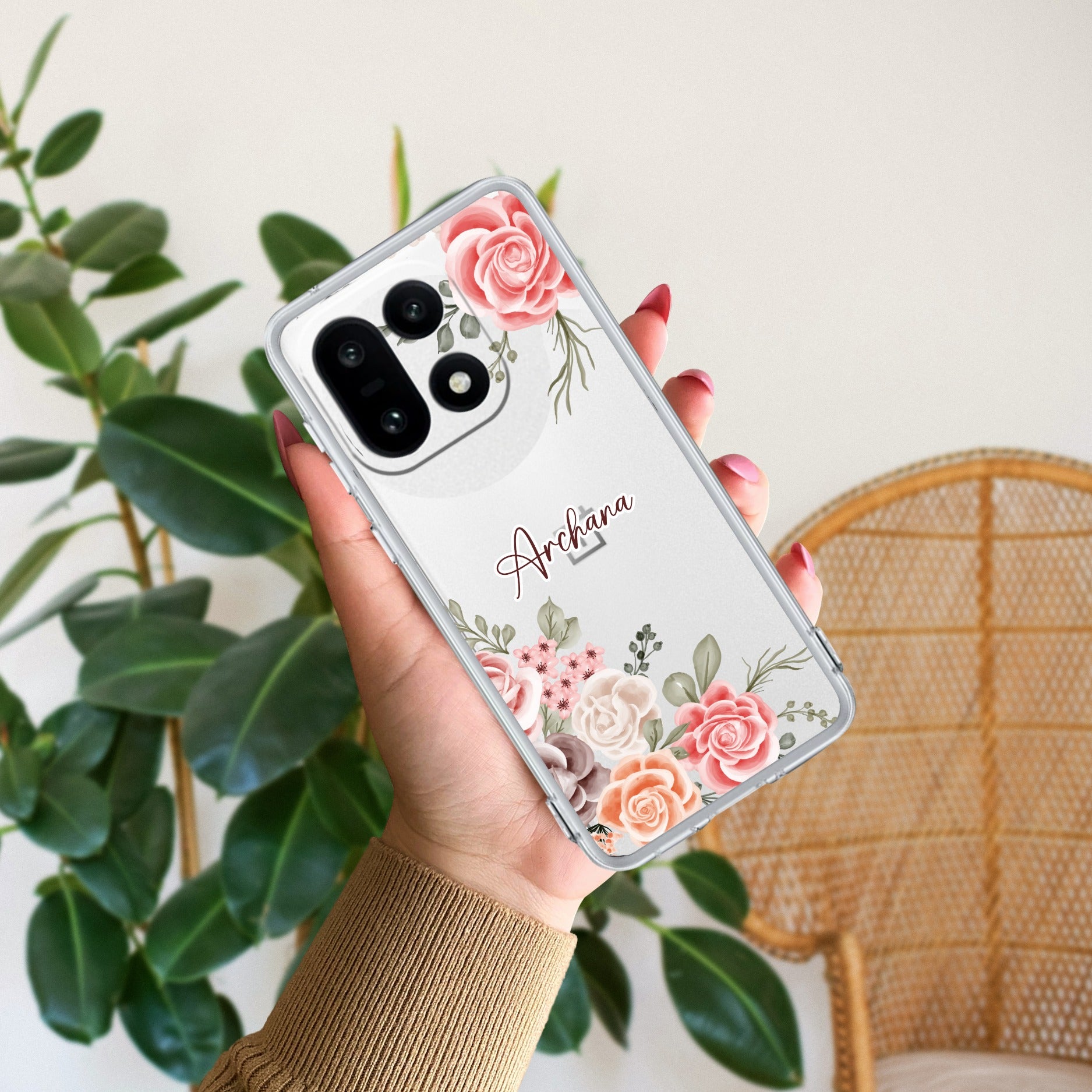 Pink Floral Customize Anti Yellow Case For OnePlus 15 5G