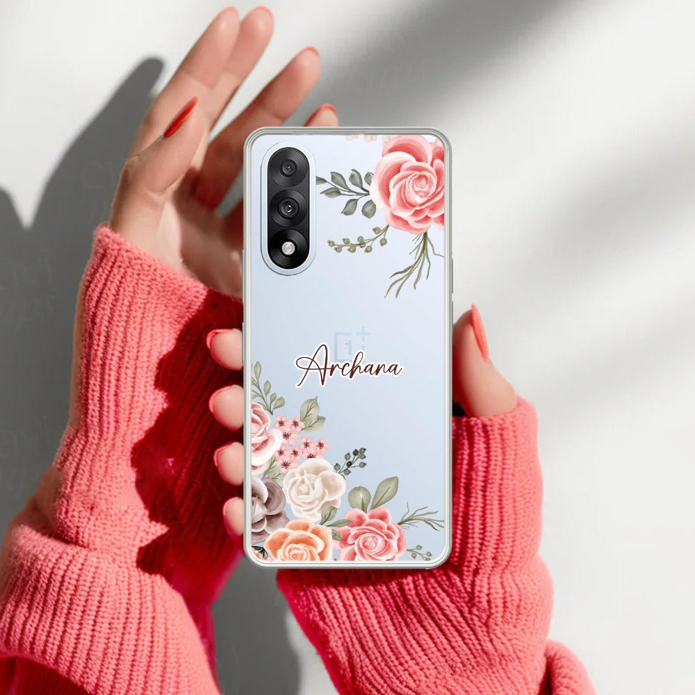 Pink Floral Transparent Silicon Case For OnePlus