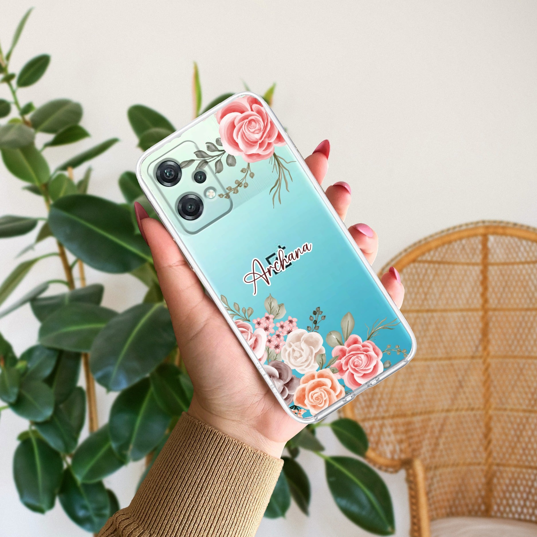 Pink Floral Transparent Silicon Case For OnePlus