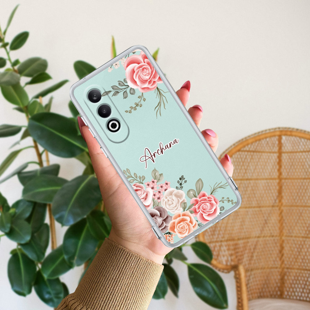 Pink Floral Transparent Silicon Case For OnePlus Nord CE 4 5G