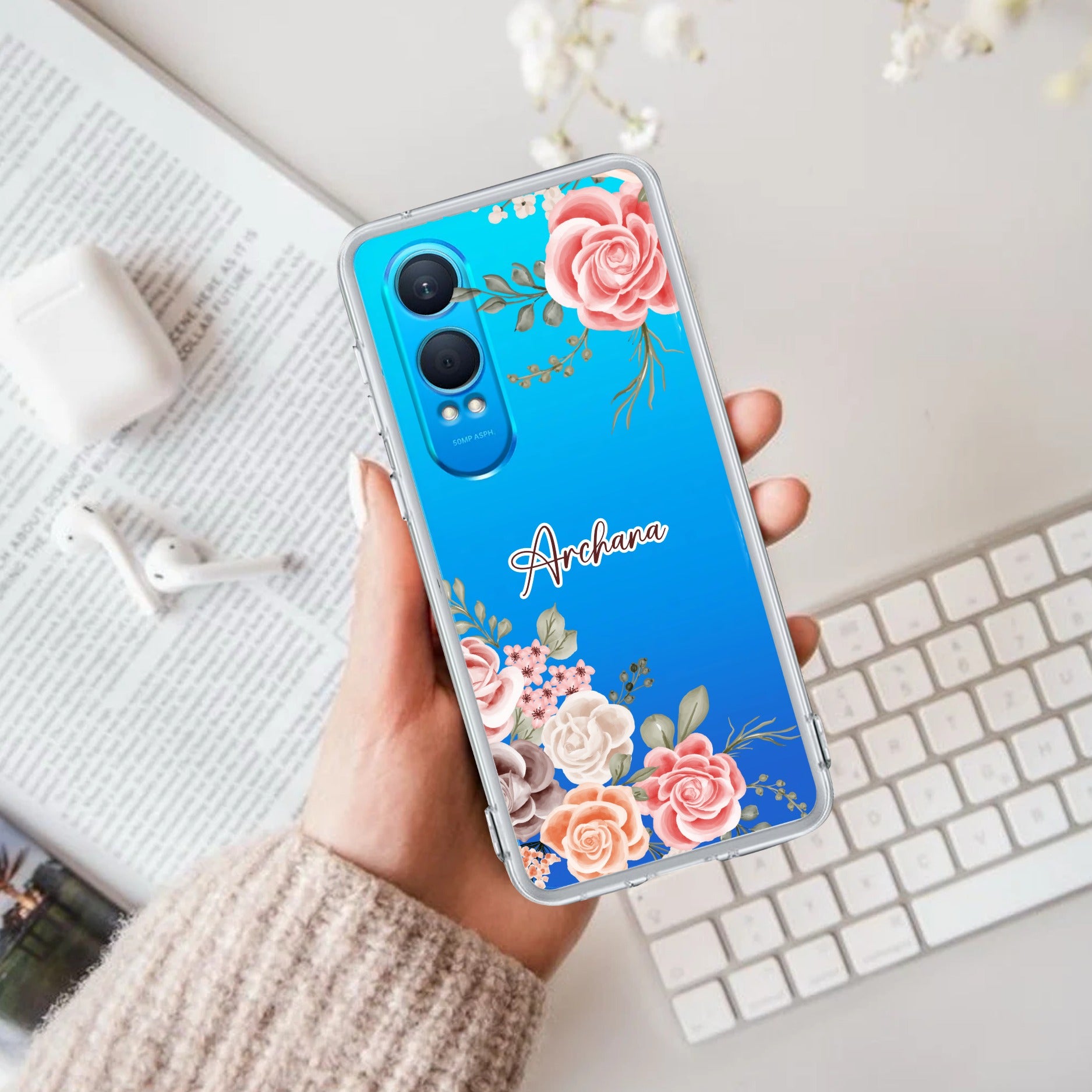 Pink Floral Transparent Silicon Case For OnePlus