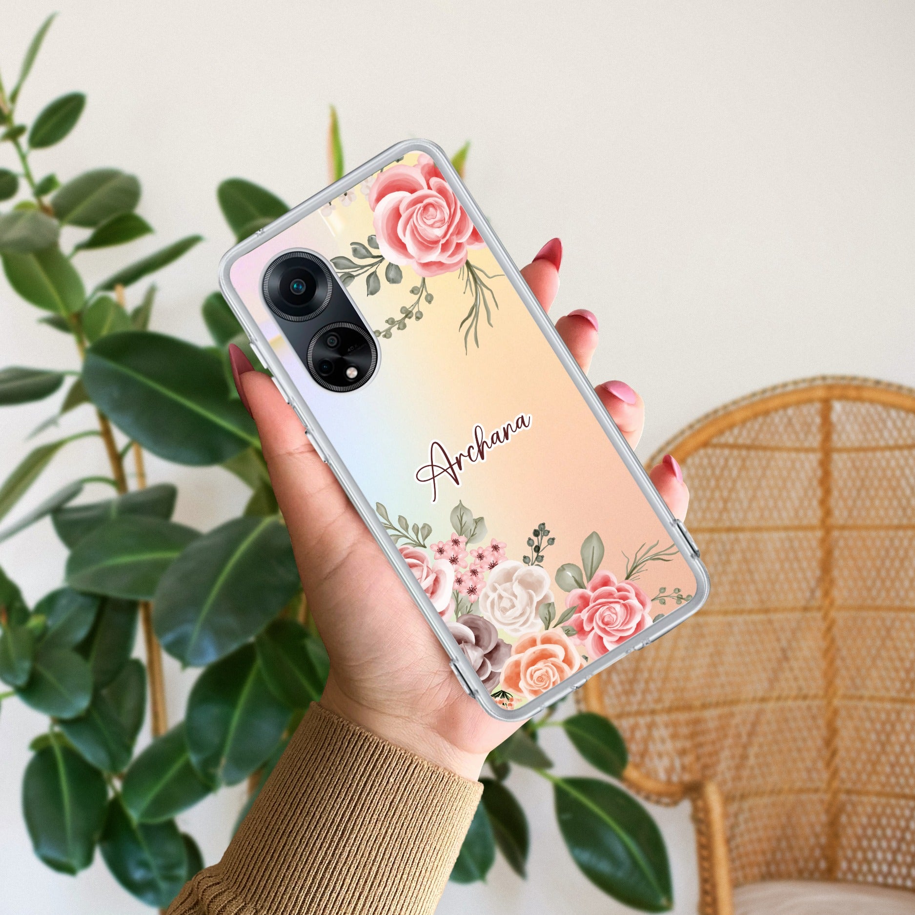 Pink Floral Customize Anti Yellow Case For Oppo F23 5G