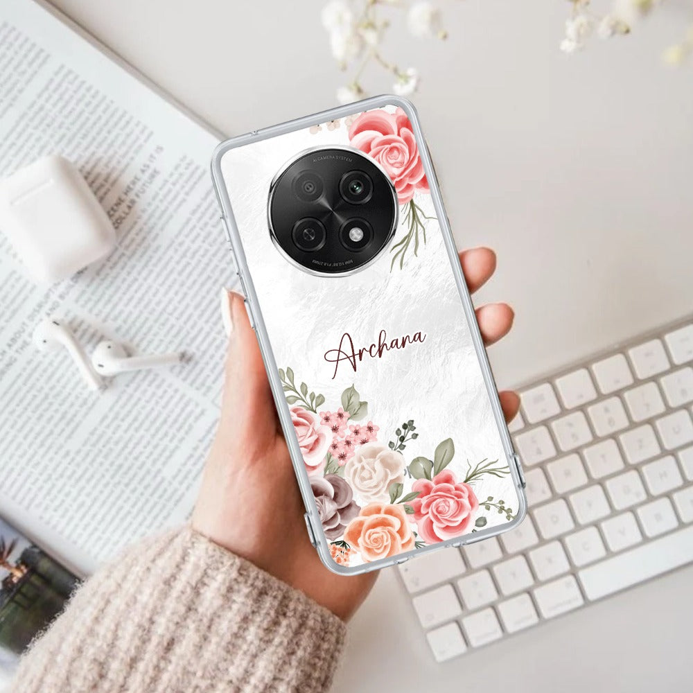 Pink Floral Transparent Silicon Case For Oppo