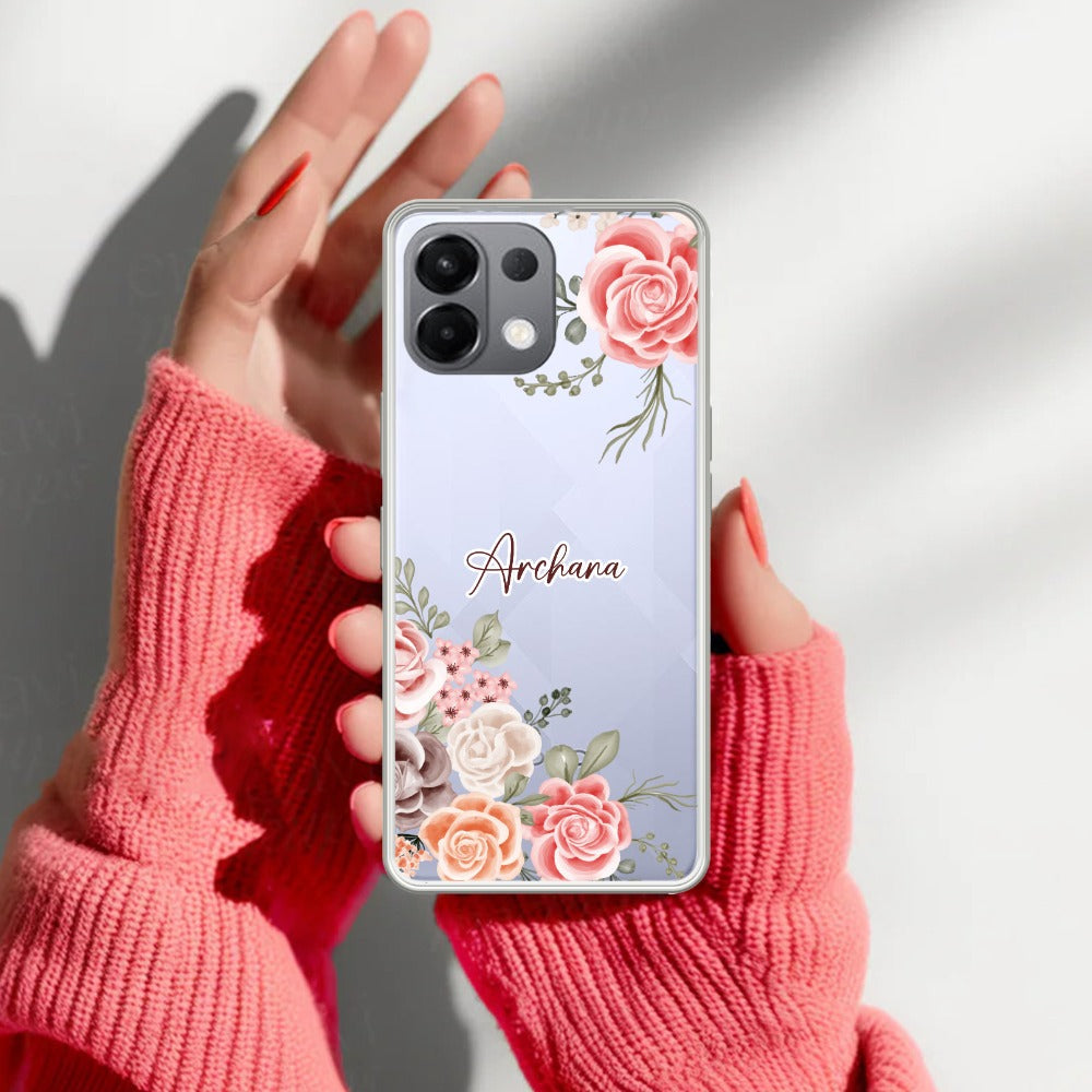 Pink Floral Transparent Silicon Case For Oppo