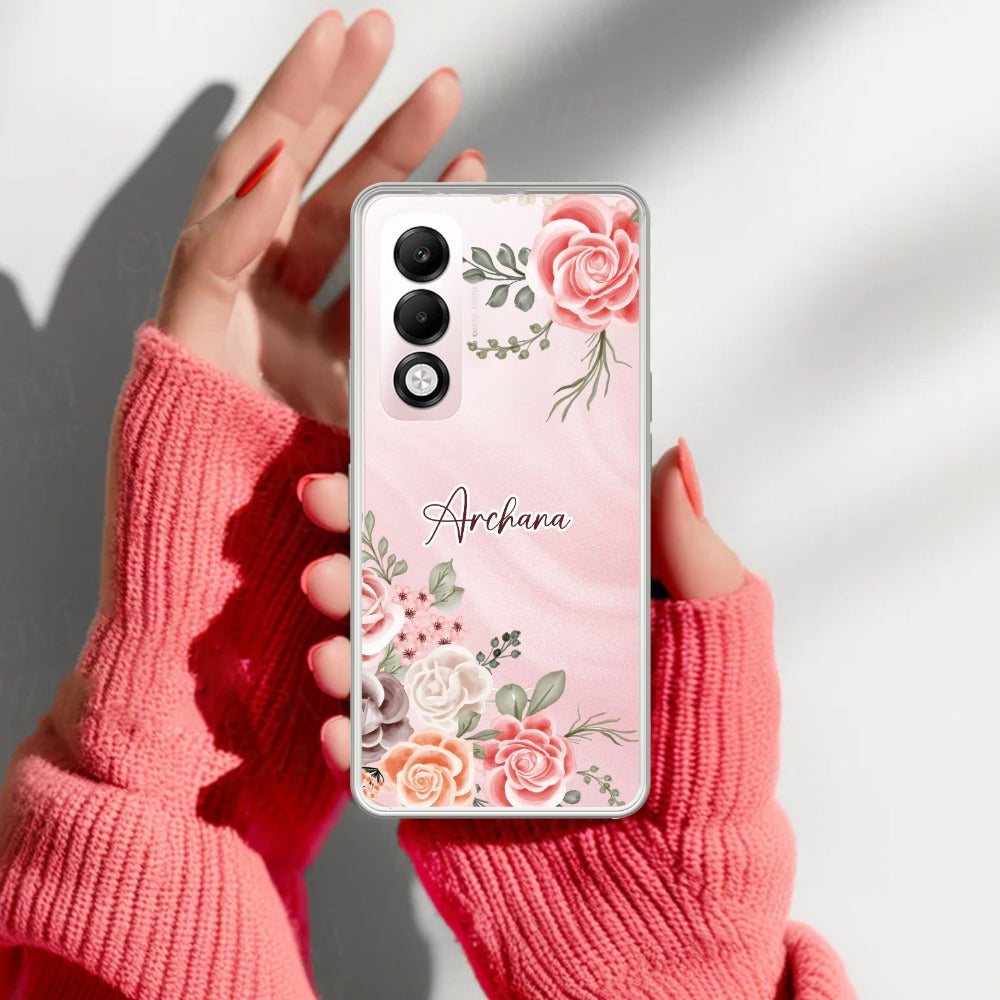 Pink Floral Transparent Silicon Case For Oppo