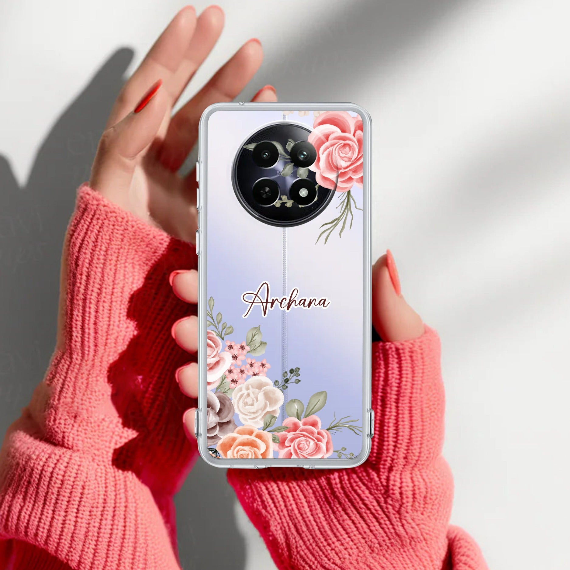 Pink Floral Transparent Silicon Case For Realme Narzo 80x 5G