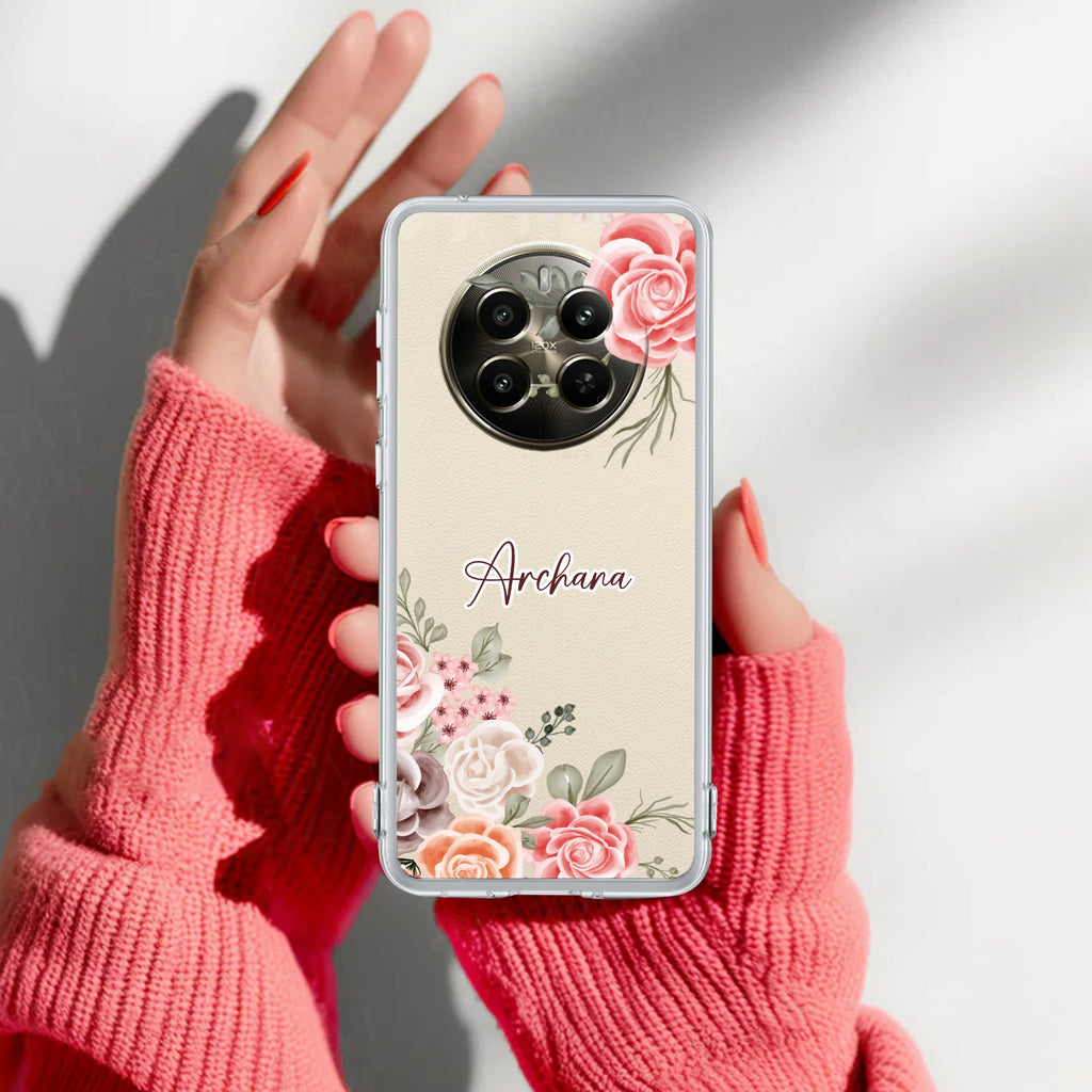 Pink Floral Transparent Silicon Case For Realme P3x 5G