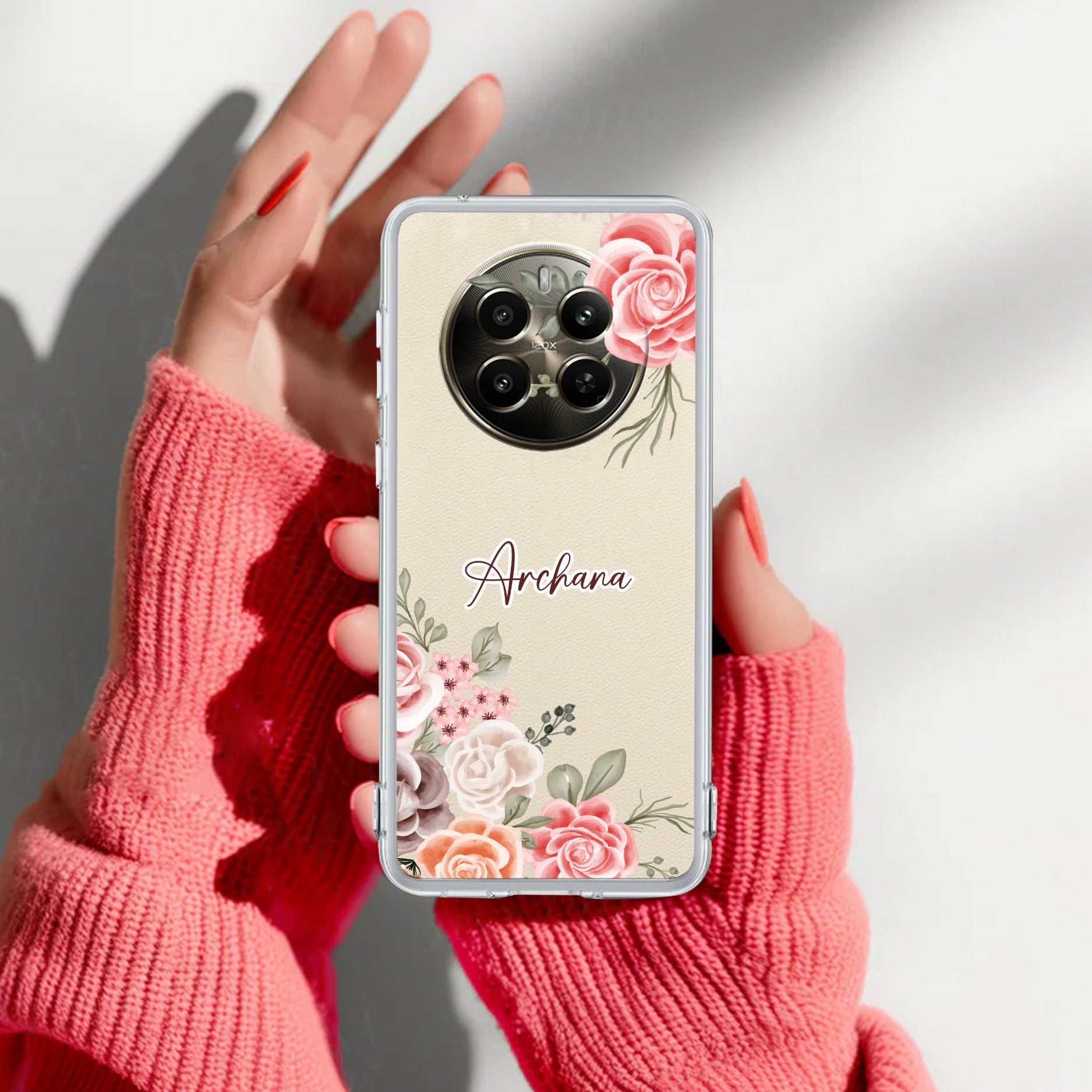 Pink Floral Customize Anti Yelllow Case For Realme Narzo 70 5G
