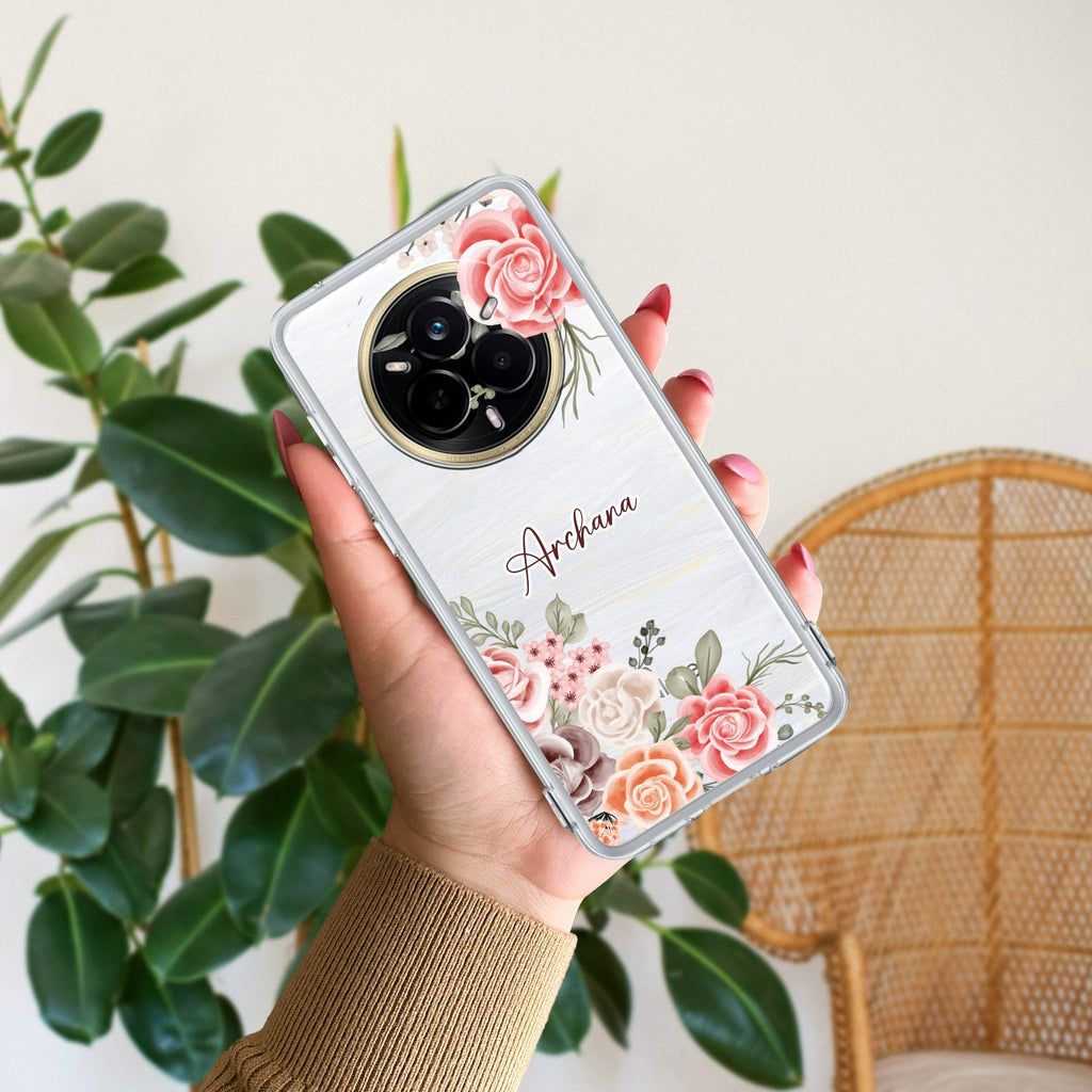 Pink Floral Customize Anti Yelllow Case For Realme 14 Pro Plus 5G