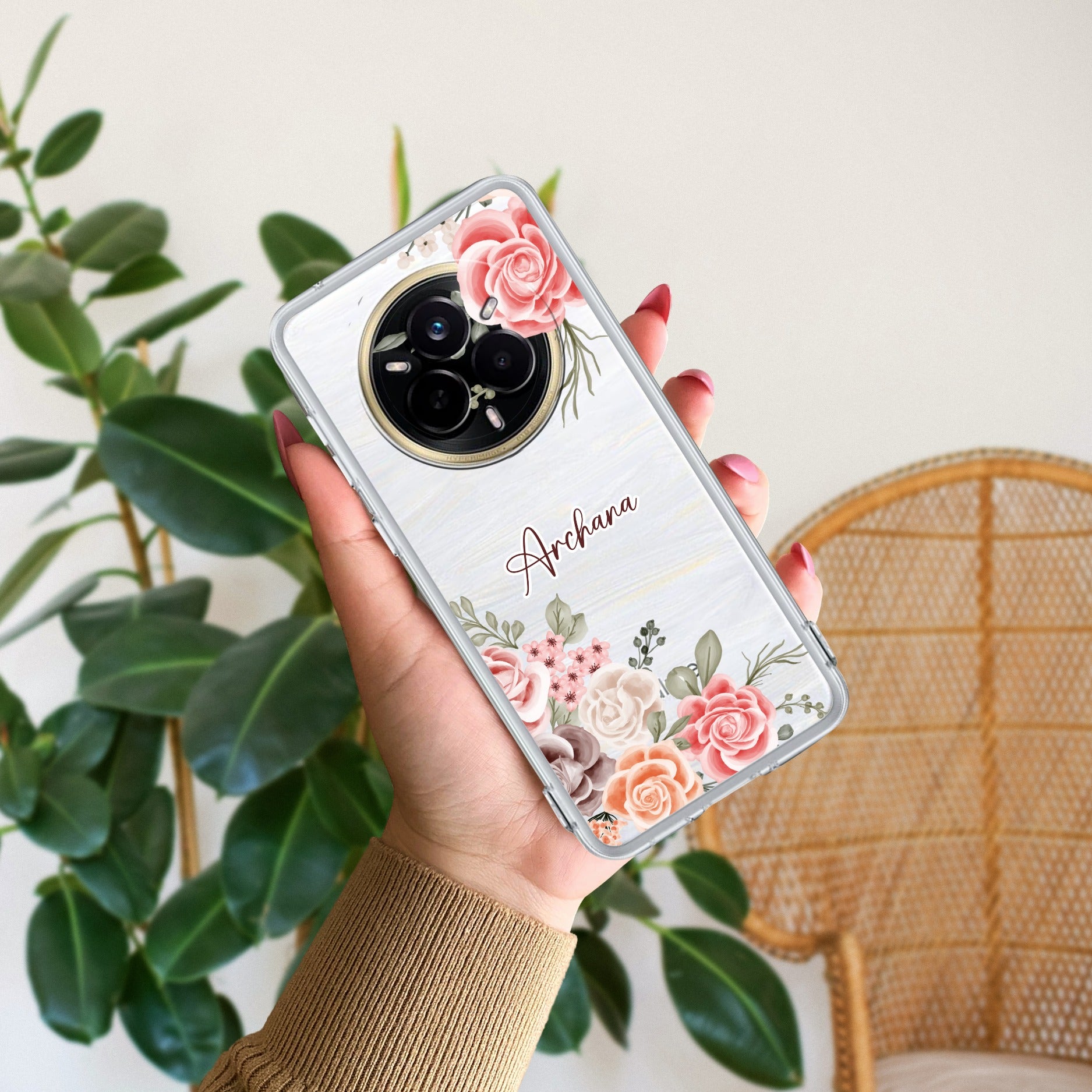 Pink Floral Customize Anti Yelllow Case For Realme 14 Pro Plus 5G