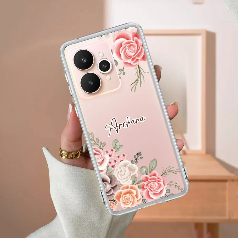 Pink Floral Transparent Silicon Case For Realme GT 7 5G