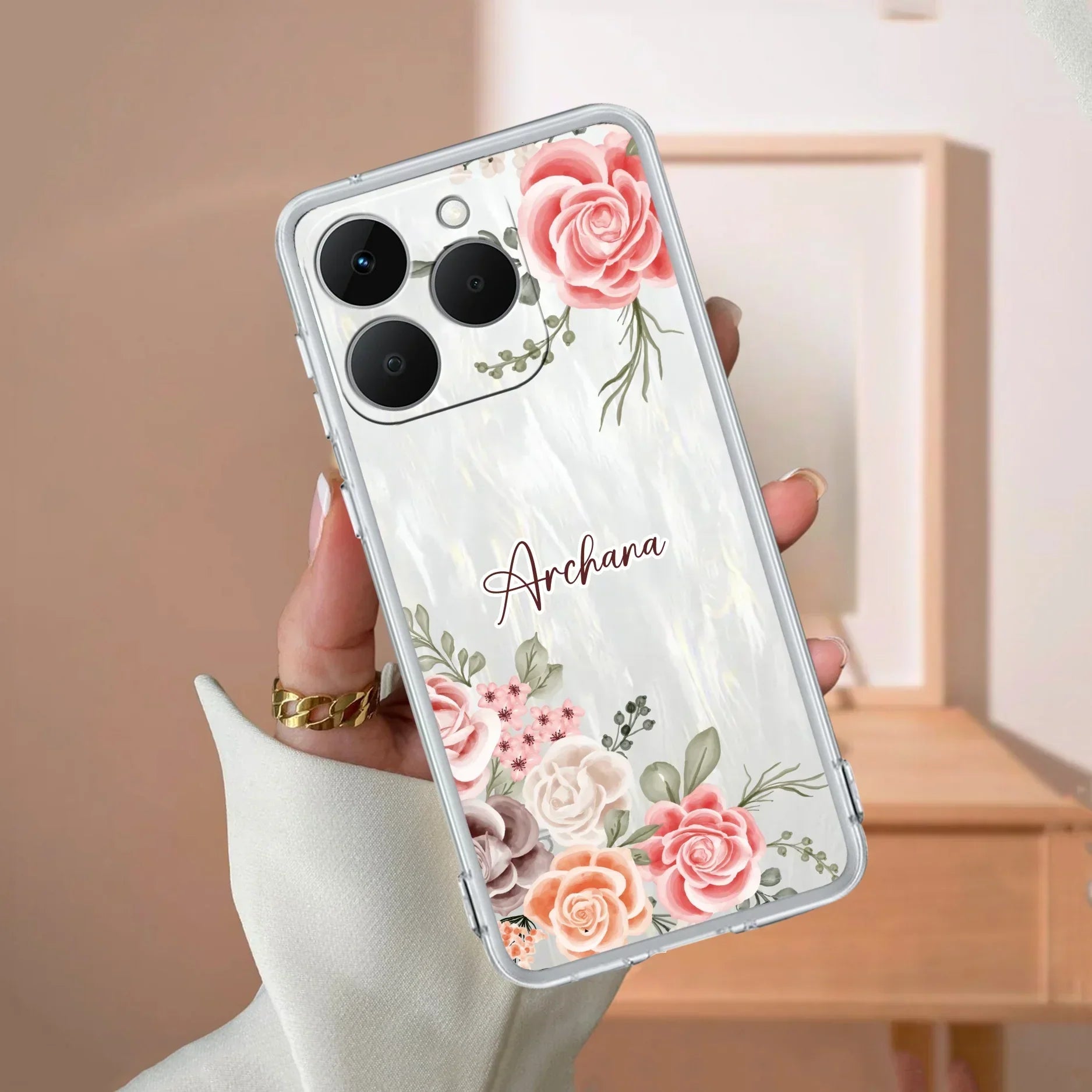 Pink Floral Transparent Silicon Case For Realme/Narzo