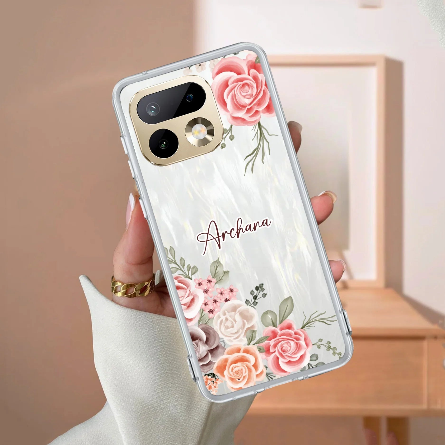 Pink Floral Transparent Silicon Case For Realme 15 5G