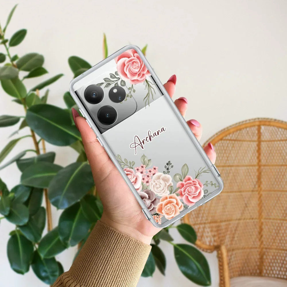 Pink Floral Anti Yelllow Case For Realme GT 6 5G